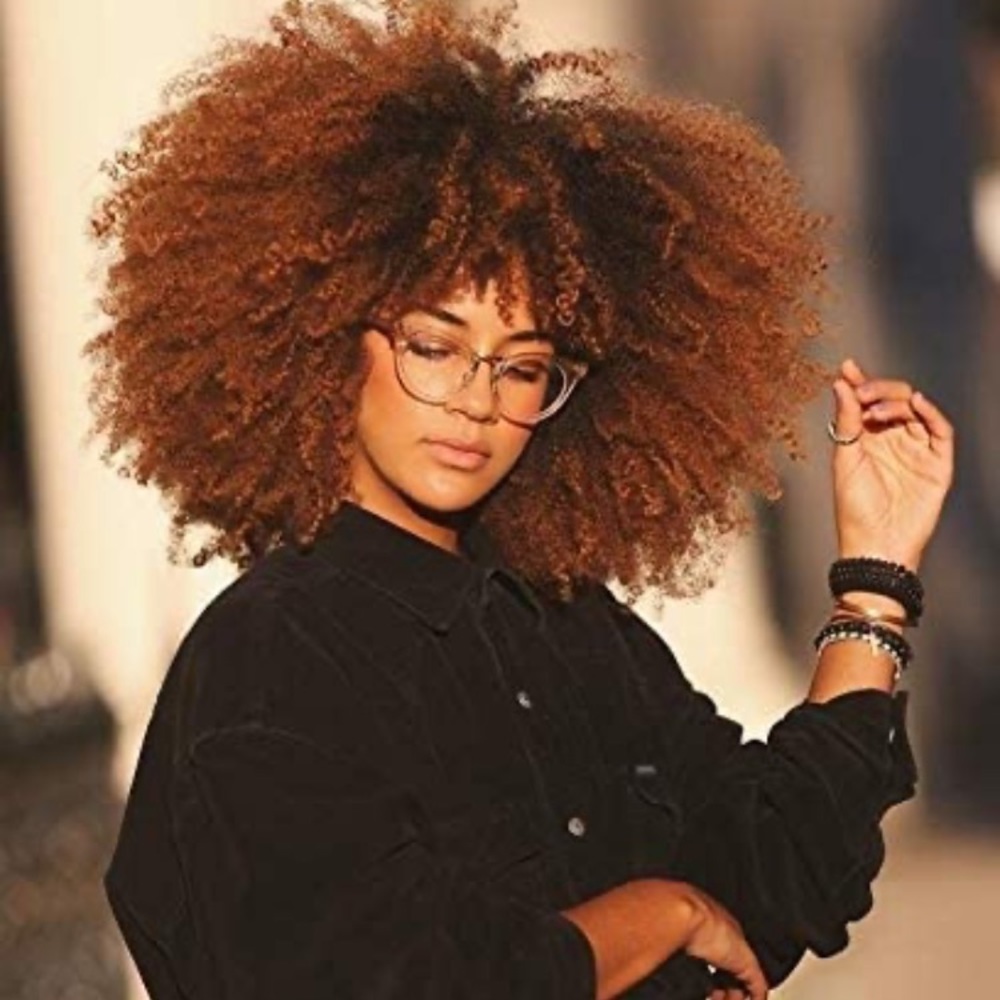 Afro Short Kinky Curly Ombre Brown Wigs